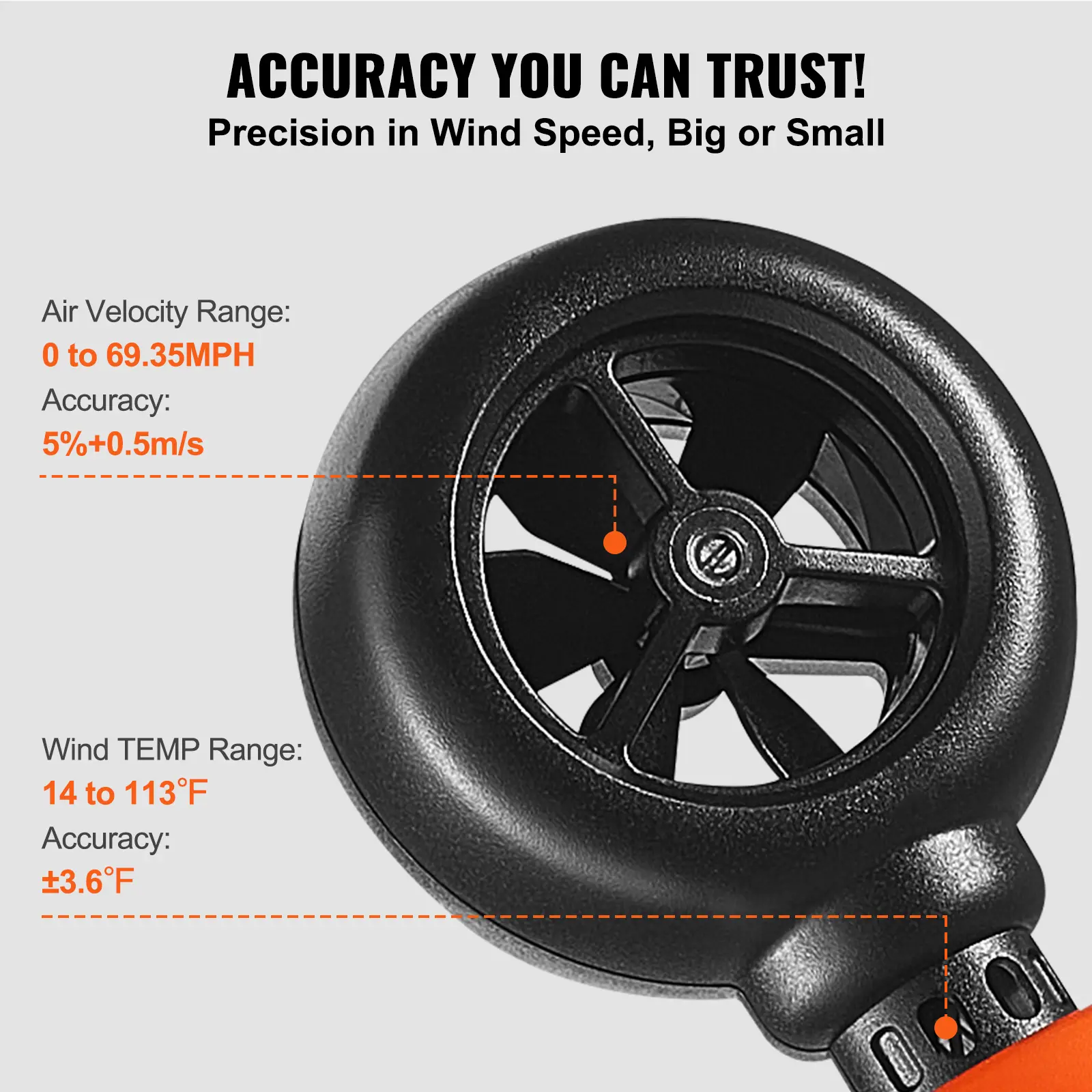 VEVOR Portable Anemometer with LED Backlit Display, Measures Wind Speed, Temperature, Air Volume, and Chill Factor, Ideal for Outdoor Activities