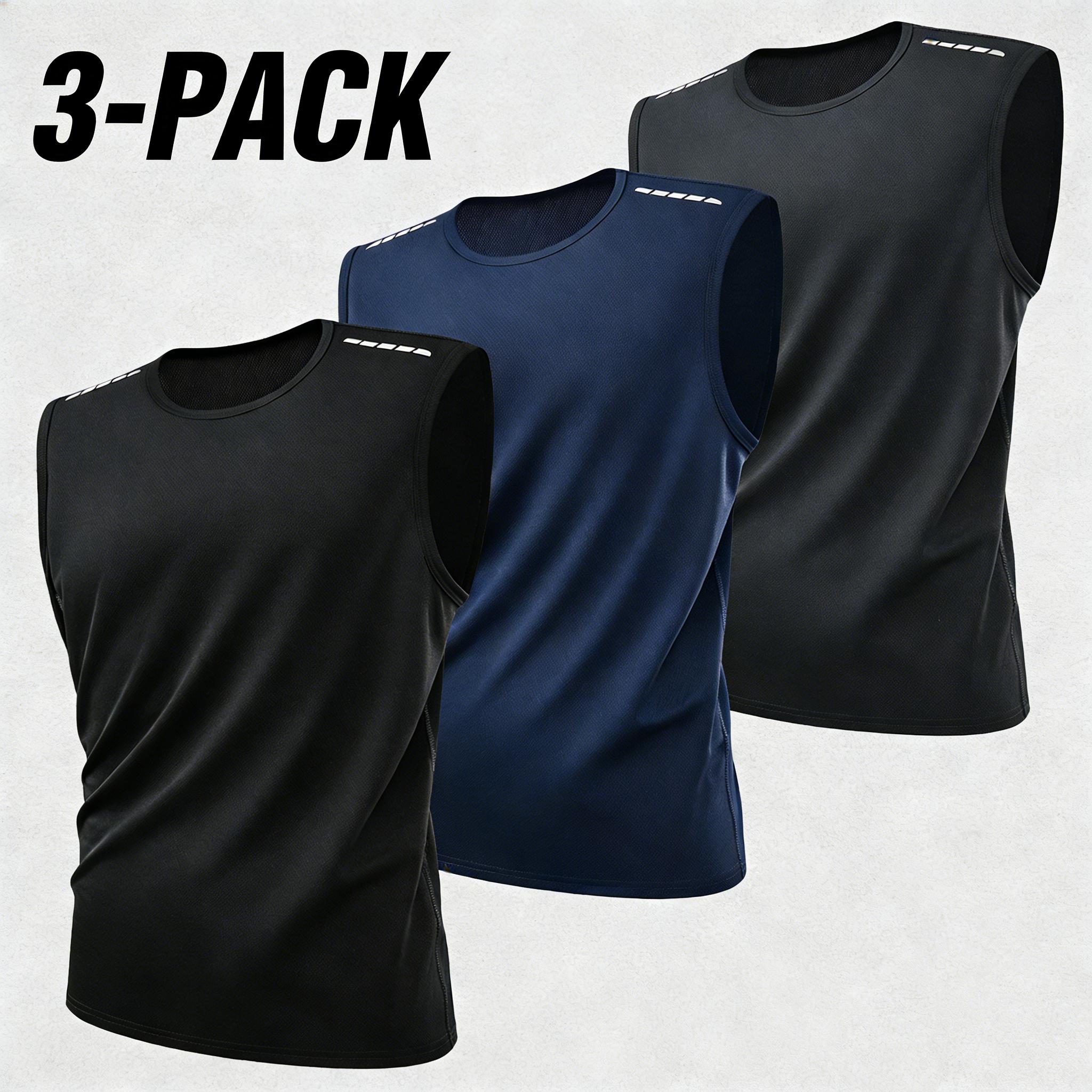 Men’s multi-pack casual tank tops available in multiple colors with a patchwork design. Made from smooth, comfortable, soft, warm fabric with reflective stripes for added visibility. Loose, fashionable, trendy sleeveless tank tops suitable for summer wear