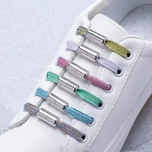 Elastic Shoe Laces Without Tie Shoelaces Flat Rainbow Gold Glitter Rubber Bands Capsule Shoelace for Sneakers
