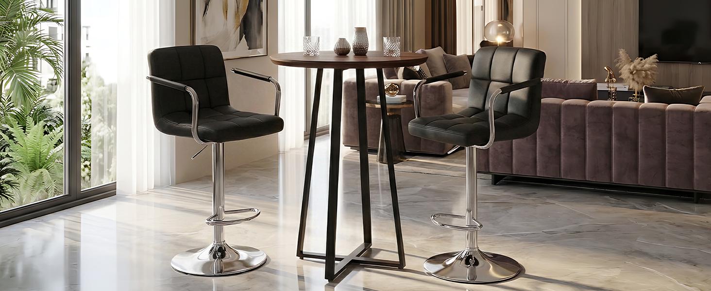 Bar Stools Set of 2 with PU Leather, Swivel High Back Bar Stools with Handles for Kitchen Island