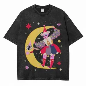 Star Clown Unisex Washed Tee, Unisex Vintage Washed Tee, Vintage Coloful Tee - Oversized Shirt - Natural & Animal Planet Unisex Streetwear