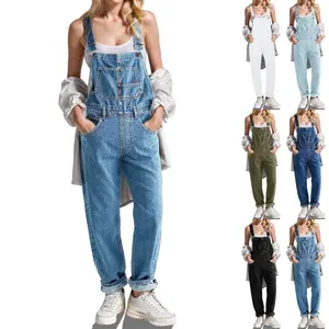 Goranbon Women's Casual Denim Overalls Adjustable Straps Jeans Pants Jumpsuits with Pockets