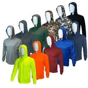 Hi Visibility ultra light weight Long sleeve hoodie shirt / polyester birdeye Fabric for quick dry