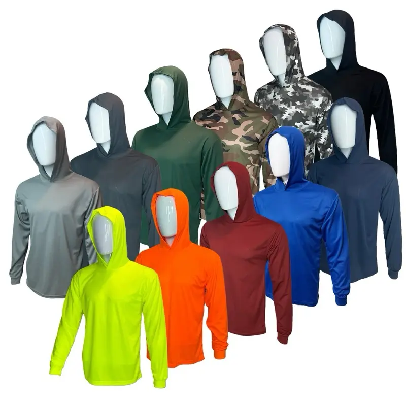 Hi Visibility ultra light weight Long sleeve hoodie shirt / polyester birdeye Fabric for quick dry