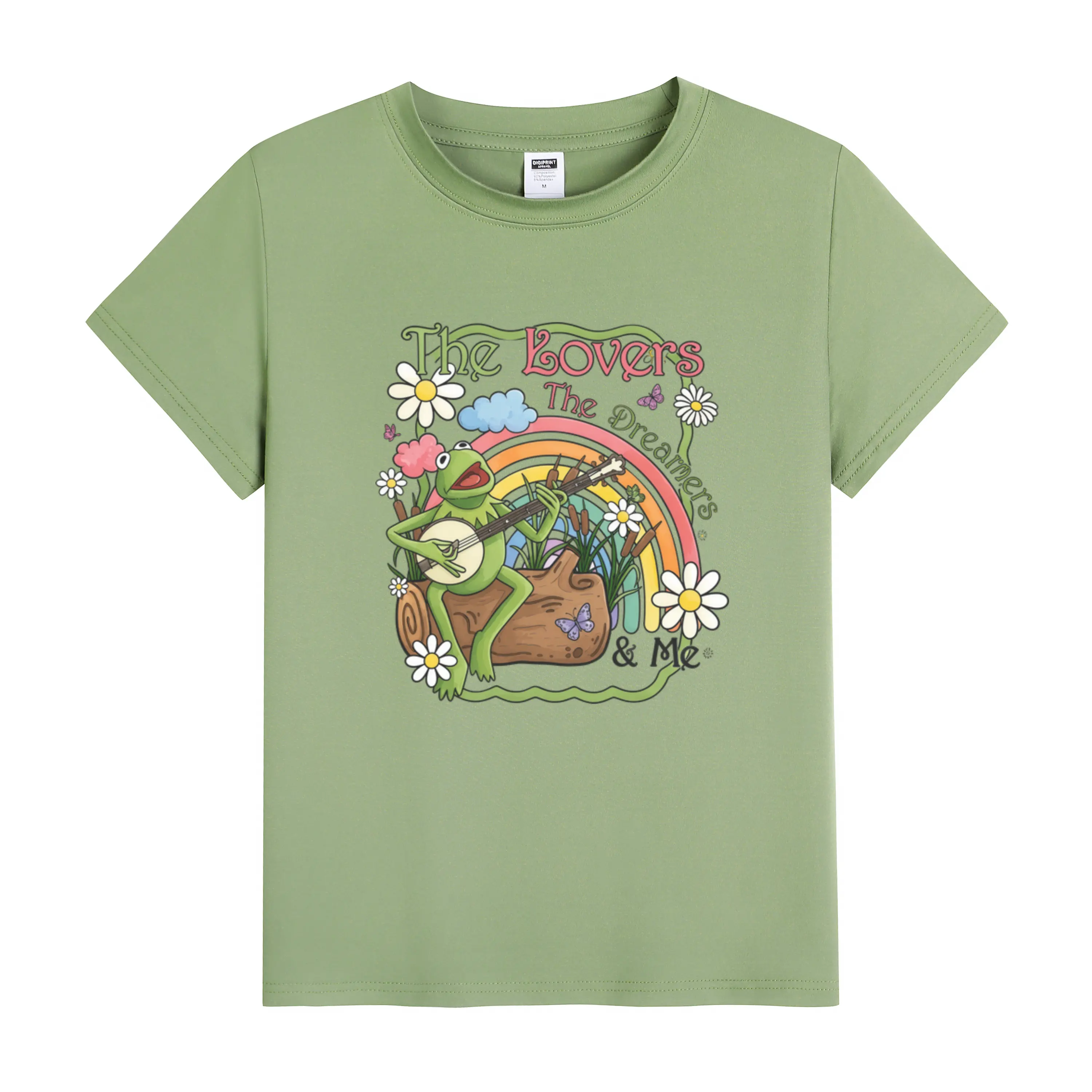 Vintage Watercolor Kermit the Frog Milk Silk Tee – Oversized Rainbow Muppets Shirt, Casual Unisex Short Sleeve Top for Kermit Fans and Family Matching