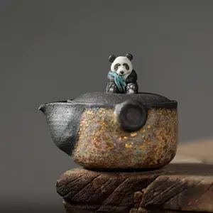 【Quick teapot】Aged Rock-Mineral Quick Pot Mineral Stone Teapot with 5 Lid Designs｜Panda, Dragon, Peach, Pinecone, Bamboo｜Handcrafted Oriental Gift Teaware