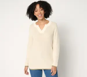 Peace Love World Two Color 100% Cotton Long Sleeve Sweater