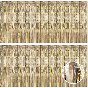20 Pack Champagne  Foil Curtain Backdrop 3.2ft x 8.2ft Foil Fringe Backdrop Curtain Metallic Tinsel Streamer Backdrop Curtains for Birthday Party Decorations Photo Booth (Champagne )