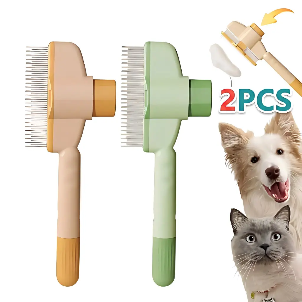 2-Count Self-Cleaning Pet Comb Set, Stainless Steel Teeth De-Shedding Tool for Long/Short Haired Dogs & Cats, Fur Brush for Tangles & Hair Removal, Household Convenient Shedding Aid, De-Shedding Combs, Fur Brush Combs