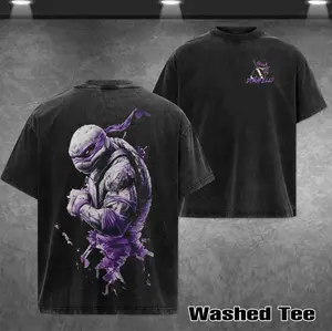 Retro Teenage Mutant Ninja T-shirt, Retro Anime Double Printed Vintage Washed Tee Unisex Oversize Heavyweight Cotton T-shirt for Anime Fans and Lovers Oversized