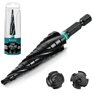 LIBRATON Four Spiral Flute Step Drill Bit, M35 Cobalt Unibit Step Drill Bit Set 1/8"-1/2", AlTiN Coated Step Bits, Four Spiral Flute, 1/4" Hex Shank for Metal, Stainless Steel, Aluminum, Plastic