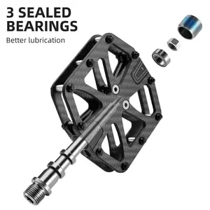 ROCKBROS Bike Pedals Lightweight 3-Bearing Non-Slip 9/16" Wide Flat Carbon Fiber