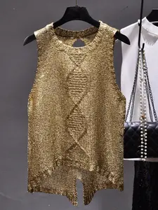Women's Fashion Casual Sleeveless Knit Top, Summer New Arrival Round Neck Asymmetrical Hem Sweater, Back Cutout, Perfect for Graduation Parties