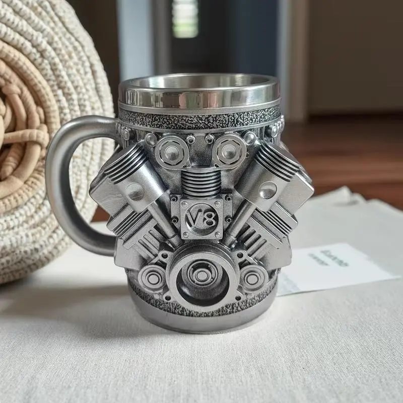 Stainless Steel Cups with V8 & V6 Engine Designs, Personalized Coffee Mugs for Car Enthusiasts, Durable, Aesthetic and Stylish Drinkware, Heavy Mug