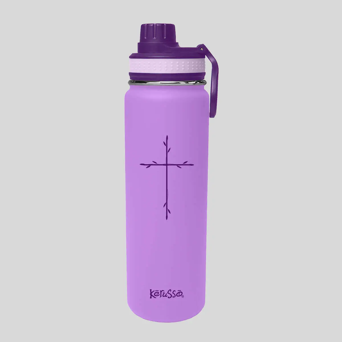Kerusso 24 oz Stainless Steel Water Bottle, Portable Vacuum Flask with Vine Cross Design and Lid