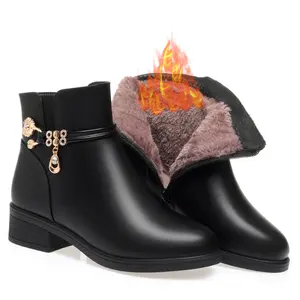 Women's Chunky Heel Winter Boots with & Low Block Heel - All-Season Round Toe Short Ankle Boots, Zipper Closure, Cushioned Insole & Rubber Sole - Warm Comfortable s for Moms, Seniors, Middle-Aged (PP fur boots Footwear