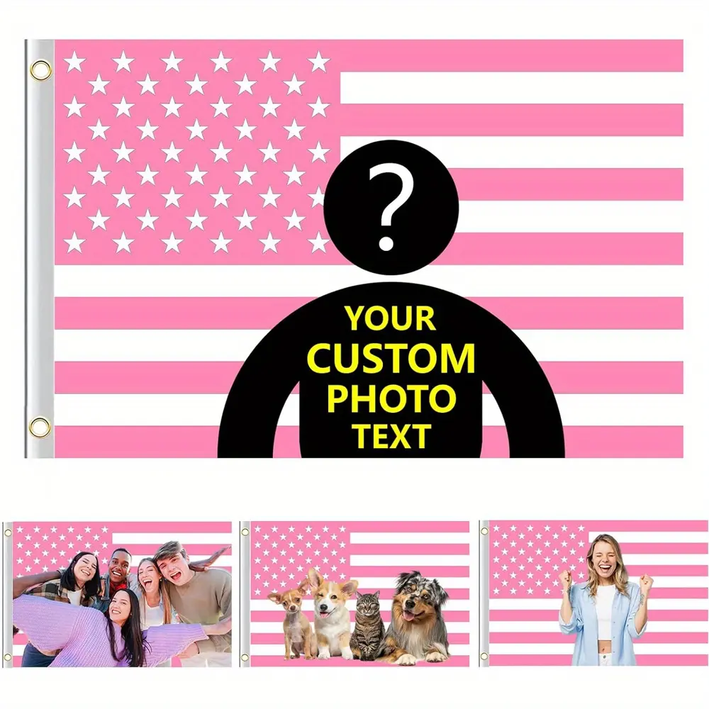 Customizable American Flag Tapestry - 3x5 feet in pink/red/black, design your own photo flag, suitable for clubs, concerts, bars, dorms, bedrooms, and living rooms - personalized decoration with loops, concert backdrop | Customizable flags | Easy-to-hang