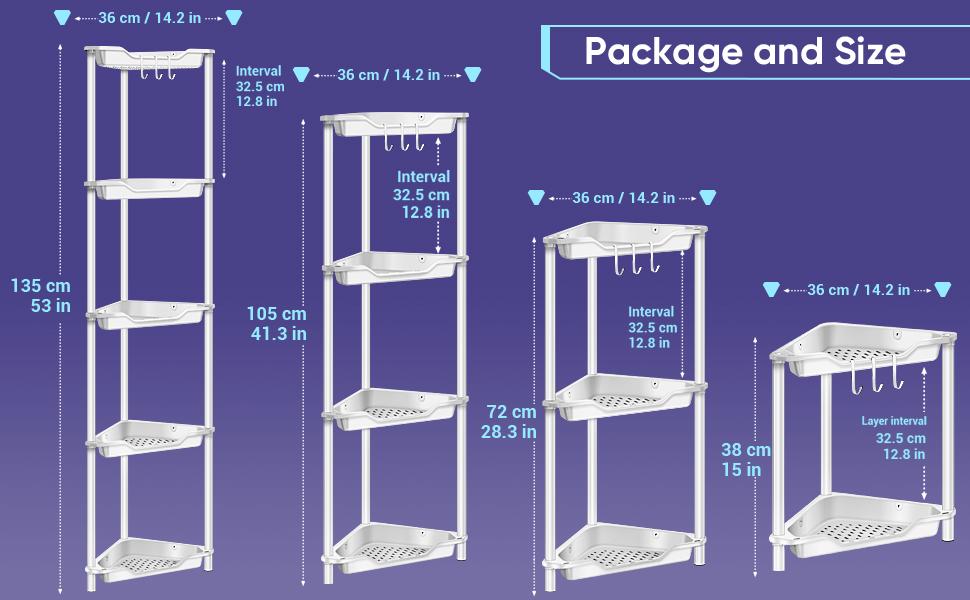 Corner Shower Caddy - 2/3/4/5 Tiers Freestanding Shower Shelves Storage with Large Capacity, Rustproof, Quick Drainage - White