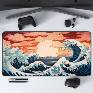 Large Desk Mat with Japanese Wave Art, Vibrant Sunset Office Decor, Gaming Mat, Unique Gift Idea,The Great Wave Mousepad