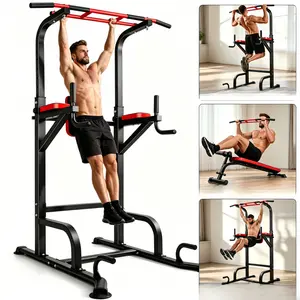 Multifunctional home strength training equipment, with pull-up bar station (with backrest), height adjustable, multifunctional home pull-up machine, indoor single bar and double bar training rack, multi-position strength tower