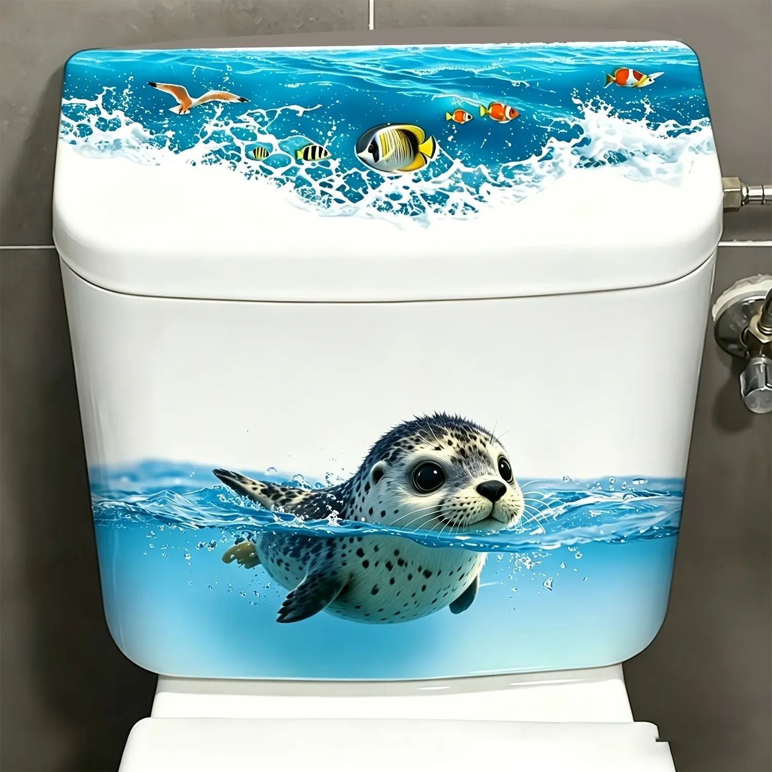 1pc Ocean Seal Toilet Sticker, Cute Animal Wall Decal, Removable Self-Adhesive, Bathroom Decor, Home Decoration, Bathroom Decoration Supplies, Bathroom Accessories, Living Room, Bedroom, Study