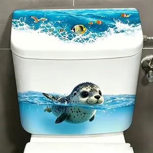 1pc Ocean Seal Toilet Sticker, Cute Animal Wall Decal, Removable Self-Adhesive, Bathroom Decor, Home Decoration, Bathroom Decoration Supplies, Bathroom Accessories, Living Room, Bedroom, Study