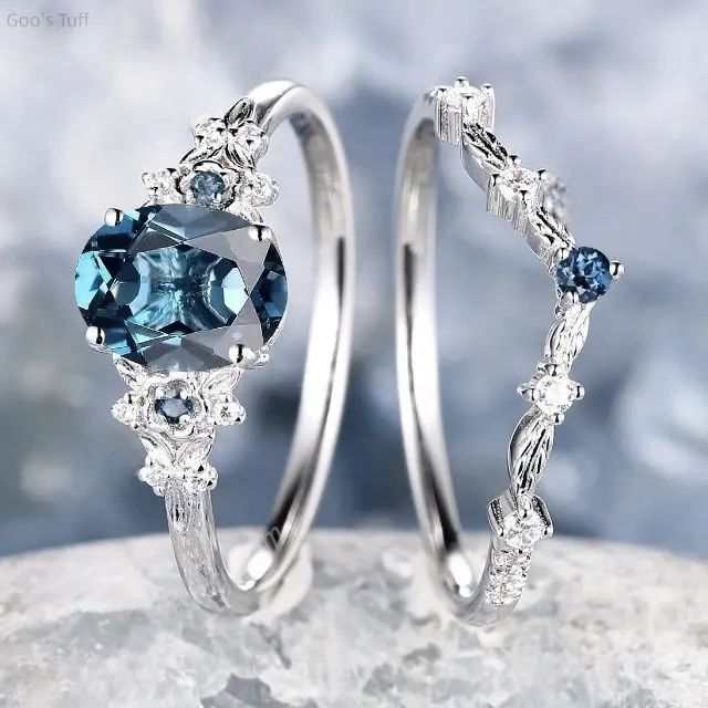 Couple Finger Band Ring Set, Luxury Lab-Created Alexandrite Color-Changing Stone Inlaid Costume Jewelry, Premium Texture Matching Bands for Engagement, Anniversary