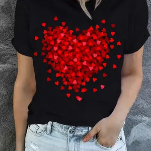 ❤️Heart Print T-Shirt – Short Sleeve Crew Neck Casual Top,  Summer & Spring Clothing, Lightweight Cotton, Everyday Wear, Streetwear Trend, Cute Graphic Tee, Layering Essential, Casual Outfit, Trendy Summer Top