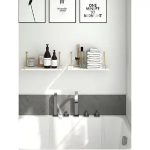 Floating Shelves Wall Shelves, Metallic Gold White Wall Mounted Shelves, Wall Hanging Storage For Bathroom Kitchen Bedroom, Wood Metal Chic Wall Bookshelf, Set Of 2 Decor Hand Wooden Light Raw