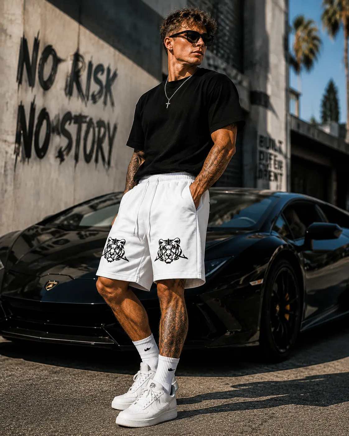 Tiger Graphic Shorts for Men Oversized Streetwear Casual Summer Athletic Shorts Loose Fit Drawstring Gym Running Basketball Shorts