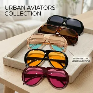 5 Pairs Y2K Aesthetic Aviator Sunglasses for Women Men | Oversized Trendy Retro Shield Sun Glasses | Tinted Lens Street Style Fashion Shades Pack for Festival Outfits Gifts