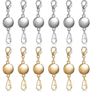 Hicarer 12 Pieces Locking Magnetic Necklace Clasp Round Necklace Extenders Magnetic Jewelry Clasps Closures Bracelet Extender for Jewelry Making (Gold, Silver)
