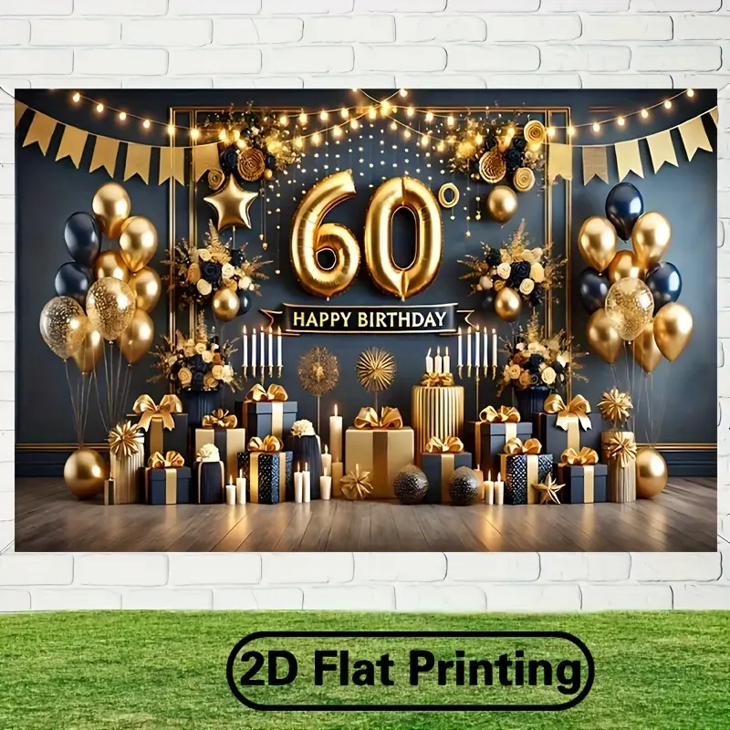 60th Birthday Celebration Polyester Fiber Banner - Multi-Size Rectangular Tapestry, Modern Retro Elegant Wall Hanging, HD Print Photography Background for Watch Party Home Decor, Banners