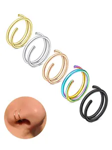 Casual 5pcs Colorful Stainless Steel Double Hoop Nose Rings, Nose Cuff, Nose Piercing Jewelry For Women And Men, Fashionable Body Jewelry Gift For Any Occasion