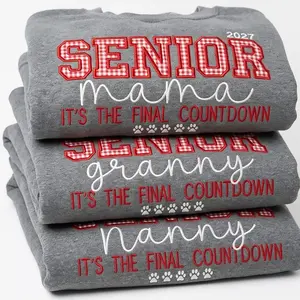 [MADE IN US] Custom SENIOR MAMA 2027 Sweatshirt, College Mockneck, Embroidered Gingham Shirt, Personalized Gift