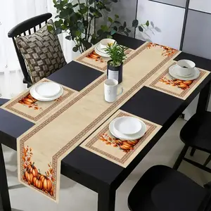 1 piece/5 piece set/7 piece set, dining table cloth mat set, Placemat, autumn pumpkin harvest pattern kitchen table decoration, suitable for kitchen, farmhouse and family parties, weddings, festivals and family parties decoration, holiday gifts
