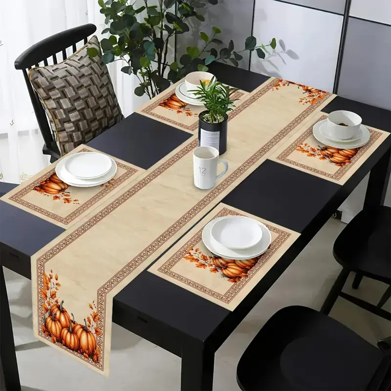 1 piece/5 piece set/7 piece set, dining table cloth mat set, Placemat, Table Placemats, autumn pumpkin harvest pattern kitchen table decoration, suitable for kitchen, farmhouse, family parties, weddings, festivals decoration, holiday gifts