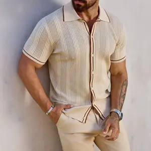 Kyn Apparel Men's Short Sleeve Summer Fashion Retro Knit Lapel Top Solid Color Soft Breathable Light Polo Knitwear Men US Size