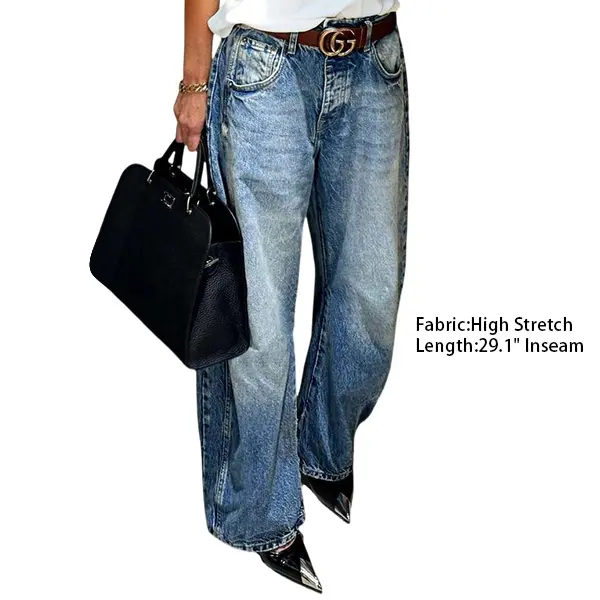 Flamingals Wash Seam Detail High Rise Barrel Leg Jeans Without Belt Fit Denim  Casual Chic