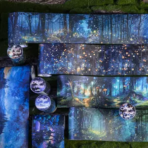1 Roll Bag Washi Tape in Forest Fog Series, DIY Japanese Paper Material Night Scene Theme for Scrapbooking & Water Bottle Decoration, Crafts