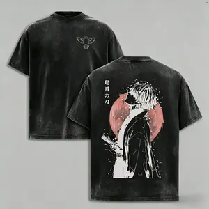 Retro Vintage Limited Zenitsu Agatsuma Demon Slayer Anime Double Printed Washed Tee Unisex Oversize Anime Manga Washed Lightweight Cotton T-Shirt Gift For Anime Fan Casual Style Menswear Top Tshirt Streetwear Oversized Crewneck Tropical