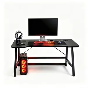 40-Inch Whole Board Gaming Desk - Dual-Mode Home/Office Carbon Fiber Desk, T-Shape Black Design, Stainless Steel Frame, Solid Color Mat, Simple Assembly