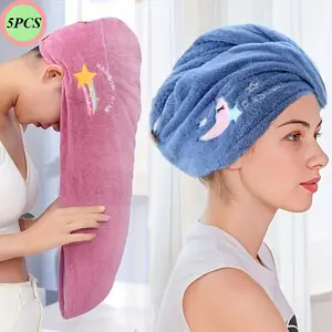 5-Piece Magic Microfiber Hair Drying Towels – Quick-Drying, Super Absorbent Bath Caps/Turbans; Soft Polyester Material with Button Closure; Available in Multiple Colors