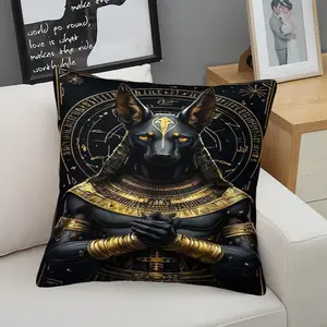 Anubis Patterned Throw Pillow, Soft And Comfortable Printed Design, Suitable For Living Room Sofa, Bedroom Bedside Cushion, Office Nap