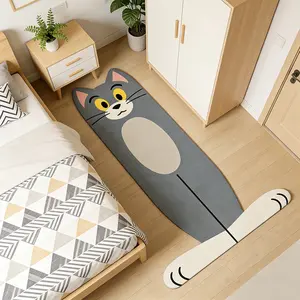 Tom Cat Cartoon Pattern Rug, Animal Printed Rug, Cute Long Shaped Mat, Oil-Proof Absorbent Non-Slip Kitchen Floor Pad, Bedroom Bedside Blanket, Home Decor, Home Decorative Rugs, Fluffy Bedside Rug