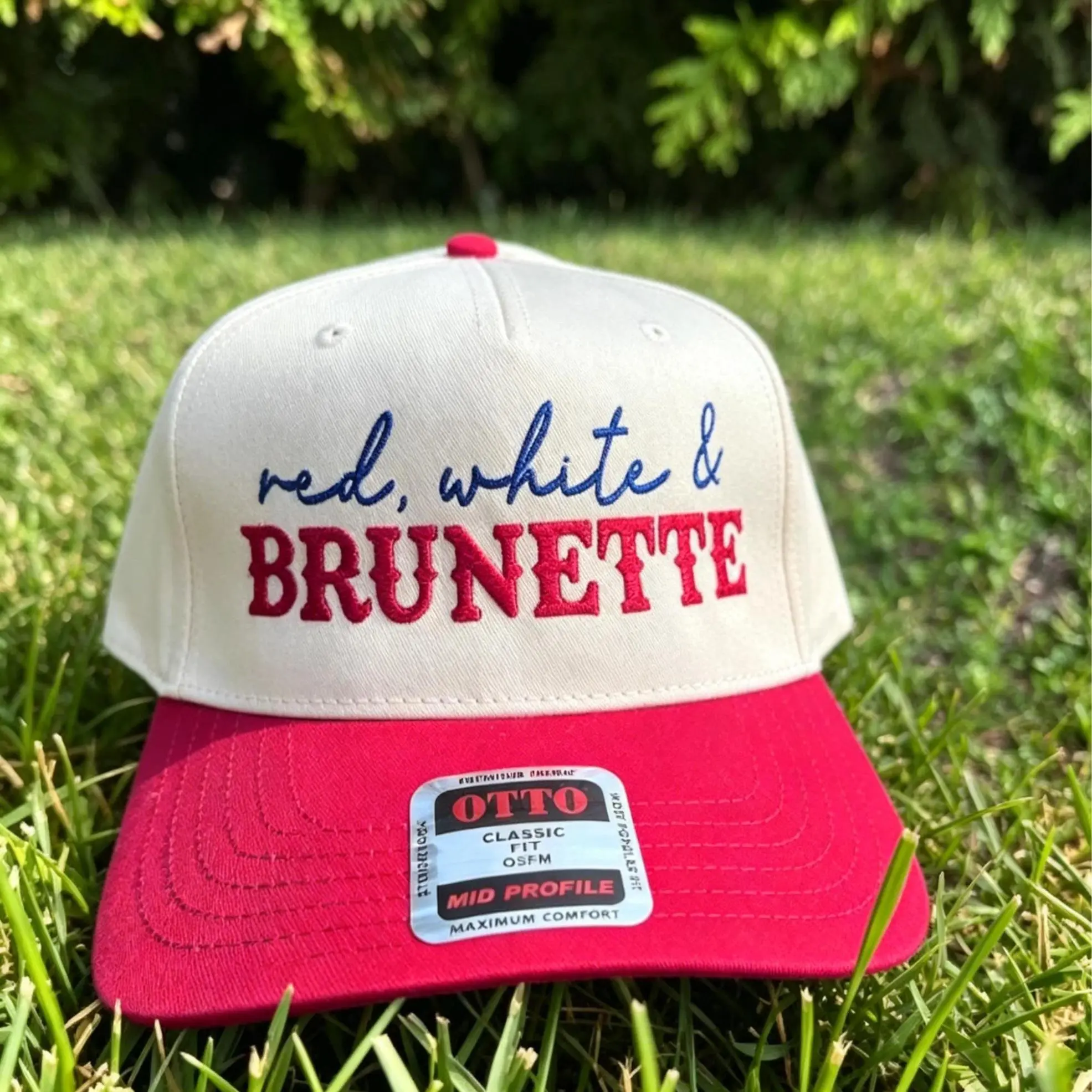 Women's Red White & Brunette Trucker Hat - Funny 4th of July Patriotic Snapback, Vintage Country Concert Summer Beach Cap, America Style Party Gift for Her