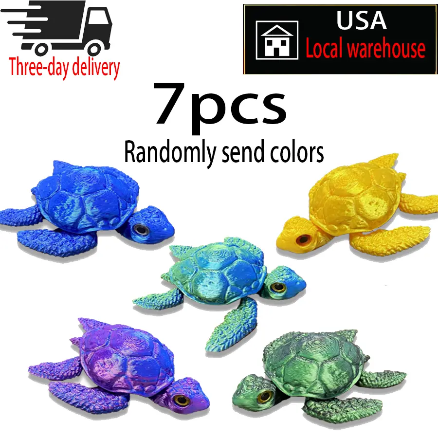 7-Piece 3D Printed Glam Colorful Turtle Figurine Set, Collectible Statues, Desktop Shelf Decor, Ideal Wedding Gift for Home & Office, Decorative Ornaments summerwins, Collectible Room Decor,