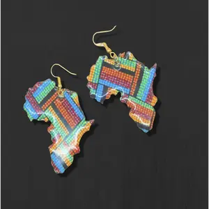 multi colored fabric africa shaped wooden earrings for women