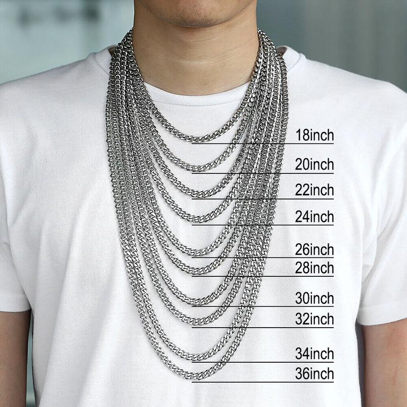 3/5/7/9/11mm Stainless Steel Silver Color Cuban Curb Chain Necklace Choker 16-30" for Men Women Daily Jewelry Christmas Gift
