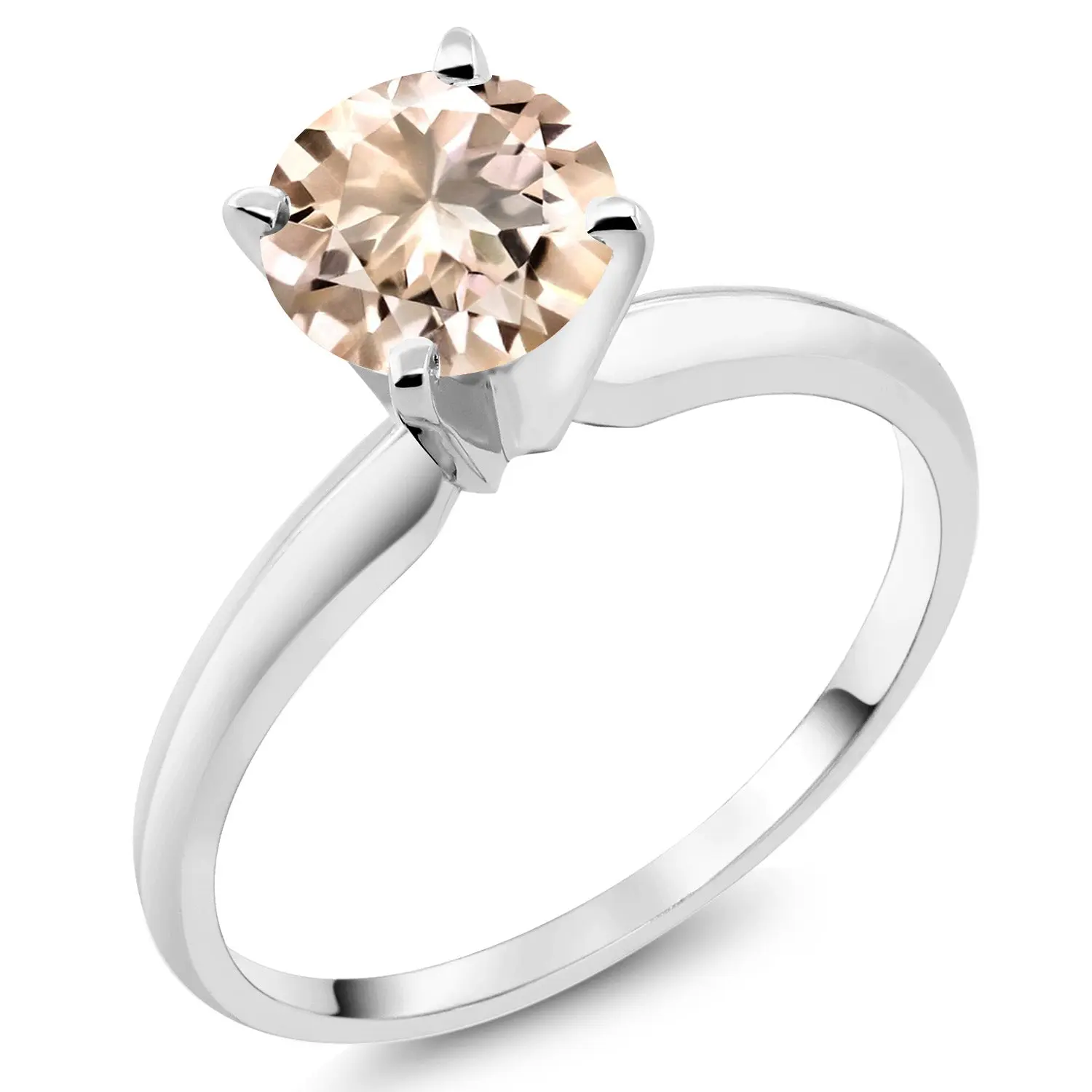 14K White Gold Peach Morganite Solitaire Engagement 4-Prong Ring For Women | 0.60 Cttw | Round 6MM | Gemstone October Birthstone